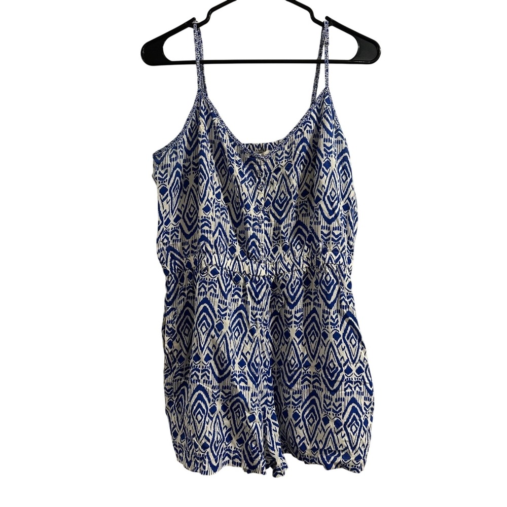 American Eagle Outfitters Blue Ikat Diamond Romper Womens Large Smocked Back